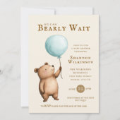 Invitation Bearly Wait blue Balloon Baby Shower QR Code  (Devant)