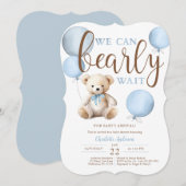 Invitation Bearly Wait Blue Balloon Teddy Bear Baby shower (Devant / Derrière)
