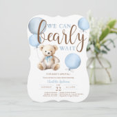 Invitation Bearly Wait Blue Balloon Teddy Bear Baby shower (Debout devant)