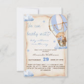 Invitation Bearly Wait Blue Hot Air Balloon Baby Boy Douche (Devant)