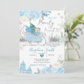 Invitation Bearly Wait Blue Snowflake Baby shower floral (Debout devant)
