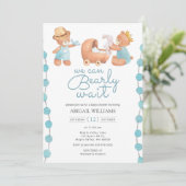 Invitation Bearly Wait Blue Teddy Bear Baby shower (Debout devant)
