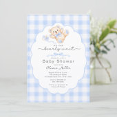 Invitation Bearly Wait Blue Teddy Bear Baby Shower Invite (Debout devant)