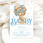 Invitation Bearly Wait Boho Blue Balloon Baby Boy Shoy<br><div class="desc">Un petit ours est en route ? Bien sûr,  vous allez fêter ça ! Cette conception Bear Balloons "We Can Bearly Wait" vous aide à planifier une grande douche bébé garçon!</div>