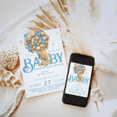 Invitation Bearly Wait Boho Blue Balloon Baby Boy Shoy