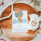 Invitation Bearly Wait Boho Blue Balloon Baby Boy Shoy