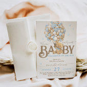 Invitation Bearly Wait Boho Blue Balloon Baby shower garçon