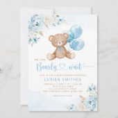 Invitation Bearly Wait Boho Teddy Bear Boy Baby shower (Devant)