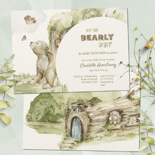 Invitation Bearly Wait Bois de Sage Vert Baby Shower