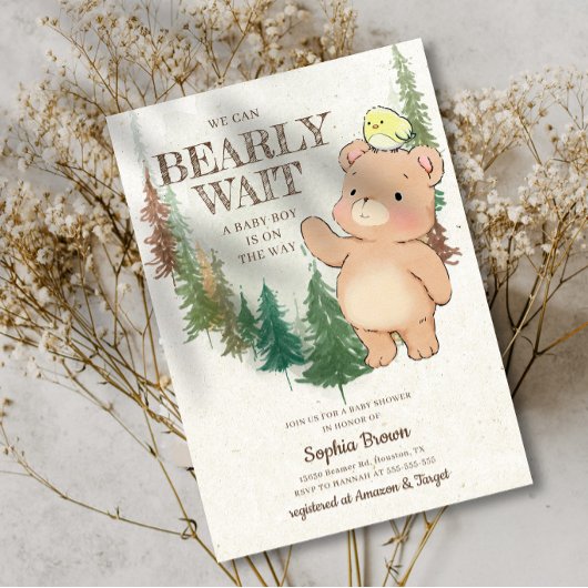 Invitation Bearly Wait Cute Baby shower de l'ours des bois