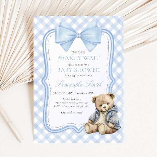 Invitation Bearly Wait Elegant Bear Baby Shower