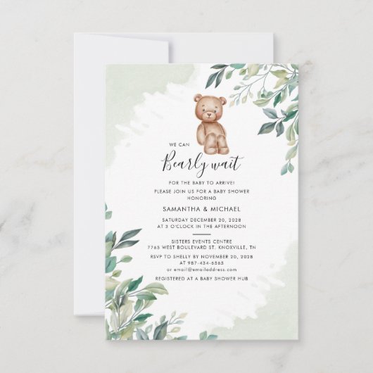 Invitation Bearly Wait Eucalyptus Feuille Couples Baby shower (Devant)