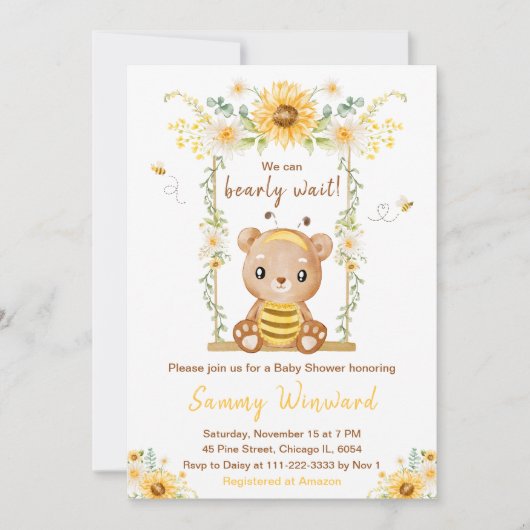 Invitation Bearly Wait Honey Oear Swing Baby shower (Devant)