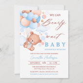 Invitation Bearly Wait Hot Air Balloon Baby shower Blue Boy (Devant)