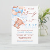 Invitation Bearly Wait Hot Air Balloon Baby shower Blue Boy (Debout devant)