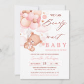 Invitation Bearly Wait Hot Air Balloon Baby shower rose (Devant)