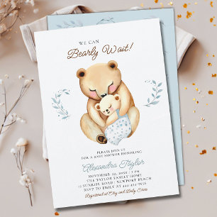 Invitation Bearly Wait Mama Bear Cub Woodland Baby Boy Shoy
