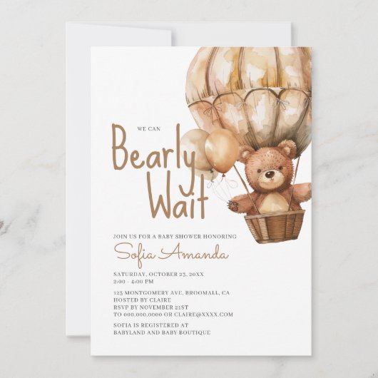 Invitation Bearly Wait Neutral Baby Animaux Baby shower (Devant)