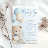 Invitation Bearly Wait Neutral Bleu et Baby shower blanc
