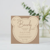 Invitation Bearly Wait Neutral Fête de Naissance Marron (Debout devant)