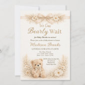 Invitation Bearly Wait Neutral Teddy Bear Baby Shower Boho (Devant)