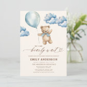 Invitation Bearly Wait Neutre Beige & Baby shower Garçon Bleu (Debout devant)