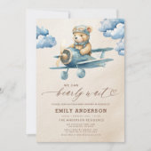 Invitation Bearly Wait Neutre Beige & Baby shower Garçon Bleu (Devant)