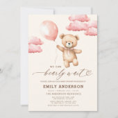 Invitation Bearly Wait Neutre Beige & Baby shower Rose fille (Devant)