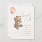 Invitation Bearly Wait Pink Balloon & Teddy Bear Baby shower (Devant)