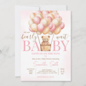 Invitation Bearly Wait Pink Hot Air Baby shower (Devant)