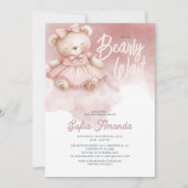 Invitation Bearly Wait Pink Pastel Teddy Bear Baby shower (Devant)
