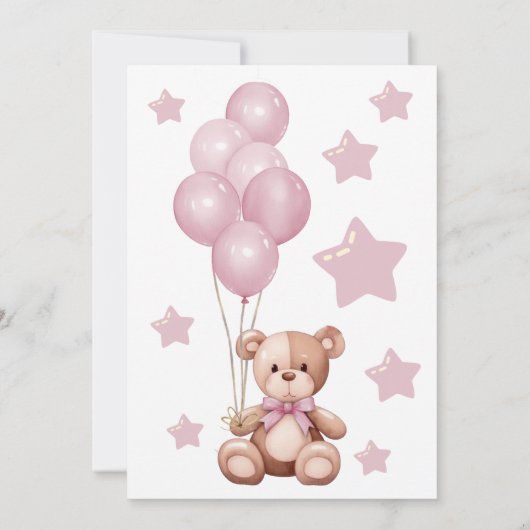 Invitation Bearly Wait Pink Rustic Balloons Baby Girl Douche (Dos)
