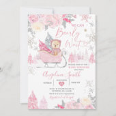 Invitation Bearly Wait Pink Snowflake Baby shower Floral (Devant)