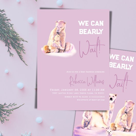 Invitation Bearly Wait Polaire Ours rose Baby shower d'hiver