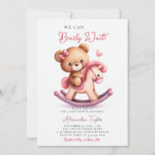 Invitation Bearly Wait Rocking Horse Bow Baby Girl Douche (Devant)