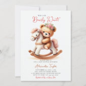 Invitation Bearly Wait Rocking Horse Roses bébé fille douche (Devant)
