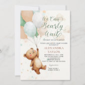 Invitation Bearly Wait Sage Vert Tan Teddy Bébé Garçon Douche (Devant)