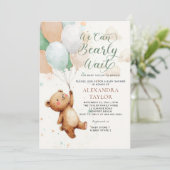 Invitation Bearly Wait Sage Vert Tan Teddy Bébé Garçon Douche (Debout devant)