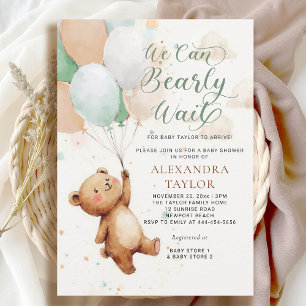 Invitation Bearly Wait Sage Vert Tan Teddy Bébé Garçon Douche