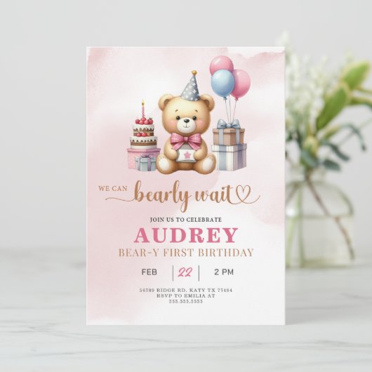 Invitation Bearly Wait Teddy Bear Anniversaire (Debout devant)