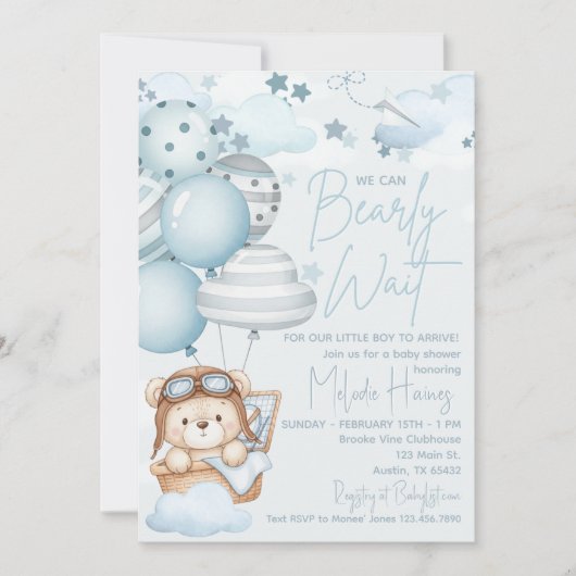 Invitation Bearly Wait Teddy Bear Baby Shower (Devant)