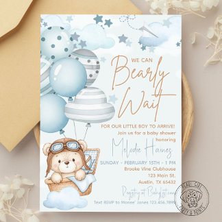 Invitation Bearly Wait Teddy Bear Baby Shower