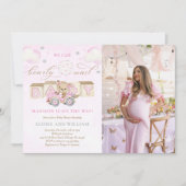 Invitation Bearly Wait Teddy Bear Baby shower rose photo (Devant)