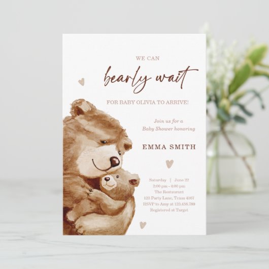 Invitation Bearly Wait Teddy Bear Boho Neutral Baby Shower (Debout devant)