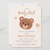 Invitation Bearly Wait Teddy Bear Brown Baby shower neutre (Devant)