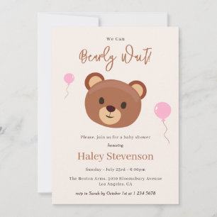 Invitation Bearly Wait Teddy Bear Brown rose Girl Baby shower