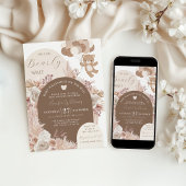 Invitation Bearly Wait Teddy Bear Neutral Boho Baby Shower