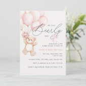 Invitation Bearly Wait Teddy Oear Girl Baby shower (Debout devant)