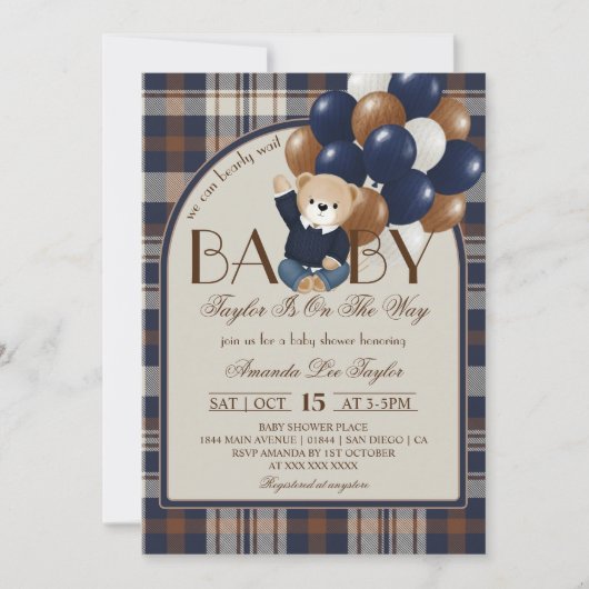 Invitation Bearly Wait Vintage Baby Shower (Devant)