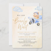 Invitation Bearly Wait Watercolor Teddy Bear Flying Baby Show (Devant)